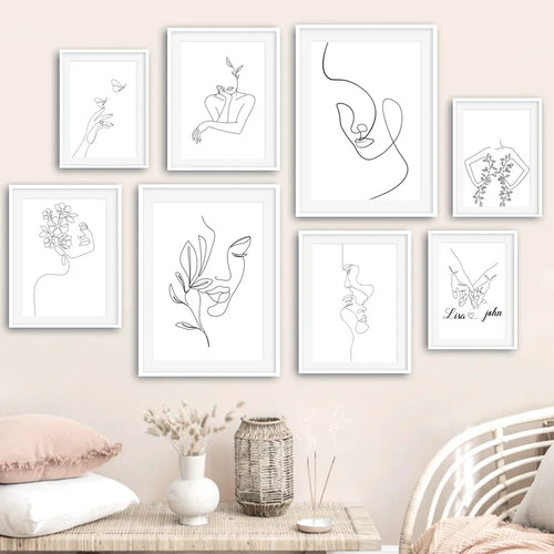 Minimalistisk abstrakt svart-hvitt skjønnhet figur kunst linjekunst kunstverk lerretsutskrifter bilder for stue soverom salong kunst dekor | Skanto