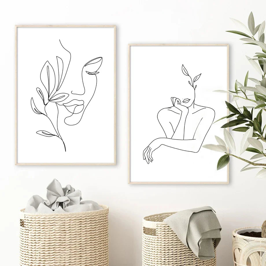 Minimalistisk abstrakt svart-hvitt skjønnhet figur kunst linjekunst kunstverk lerretsutskrifter bilder for stue soverom salong kunst dekor | Skanto