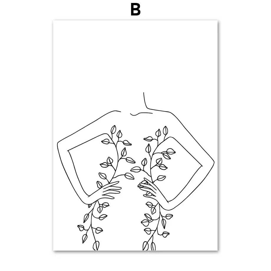 Minimalistisk abstrakt svart-hvitt skjønnhet figur kunst linjekunst kunstverk lerretsutskrifter bilder for stue soverom salong kunst dekor | Skanto