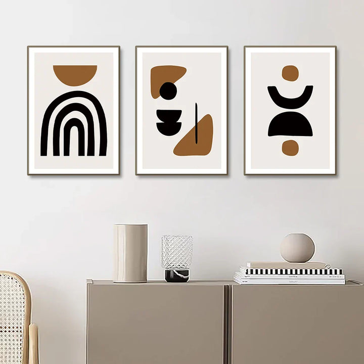 Minimalistiske abstrakte elementer veggkunst Fine Art lerretsutskrifter Sort Brun Nøytrale farger Bilder for moderne leilighet stue dekor | Skanto