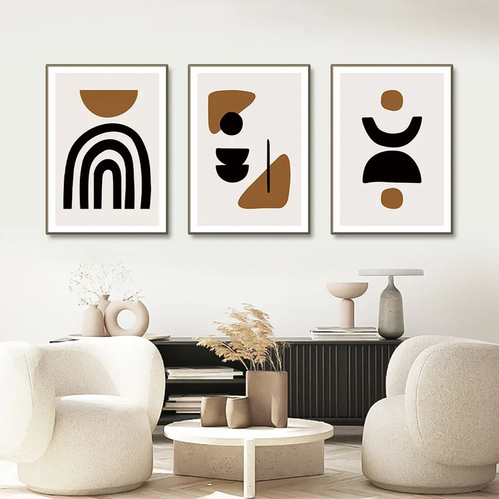 Minimalistiske abstrakte elementer veggkunst Fine Art lerretsutskrifter Sort Brun Nøytrale farger Bilder for moderne leilighet stue dekor | Skanto