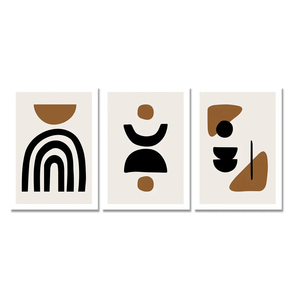 Minimalistiske abstrakte elementer veggkunst Fine Art lerretsutskrifter Sort Brun Nøytrale farger Bilder for moderne leilighet stue dekor | Skanto
