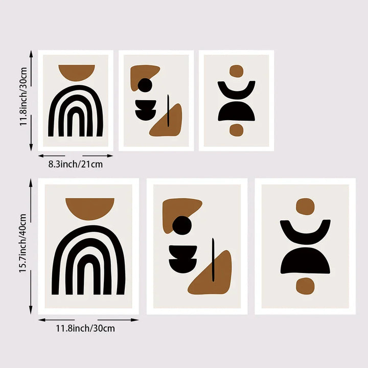 Minimalistiske abstrakte elementer veggkunst Fine Art lerretsutskrifter Sort Brun Nøytrale farger Bilder for moderne leilighet stue dekor | Skanto