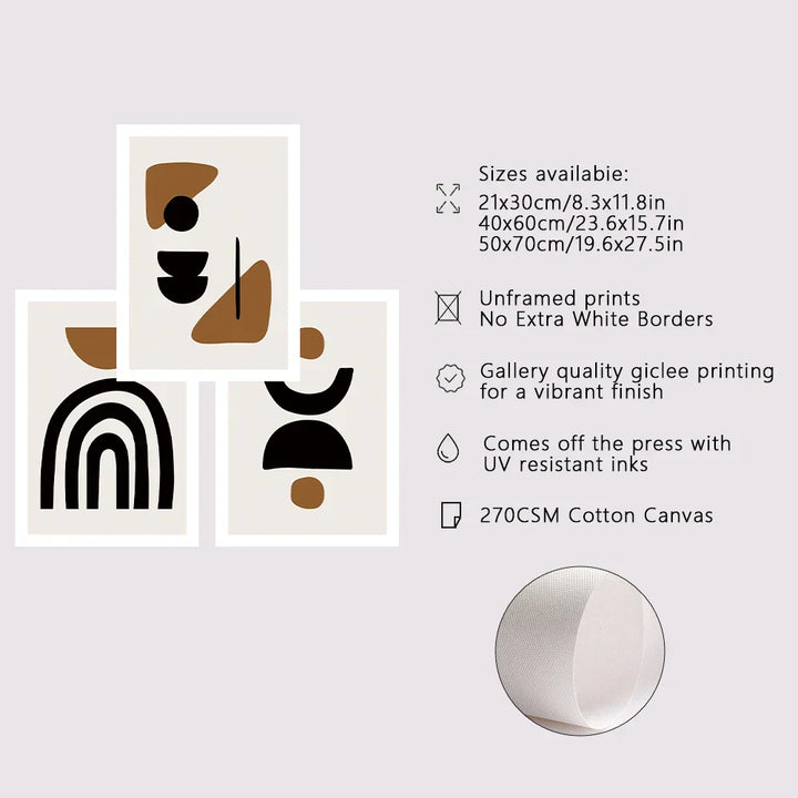 Minimalistiske abstrakte elementer veggkunst Fine Art lerretsutskrifter Sort Brun Nøytrale farger Bilder for moderne leilighet stue dekor | Skanto