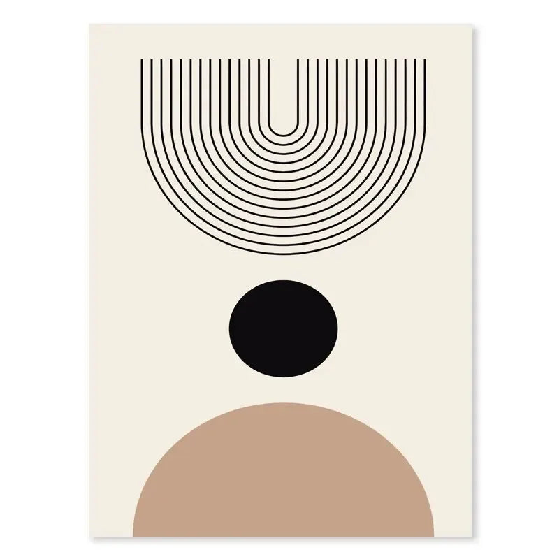 Minimalistisk abstrakt geometrisk månefaser linjekunst veggkunst fine art lerrettrykk bilder for moderne leilighet stue nordisk interiør | Skanto