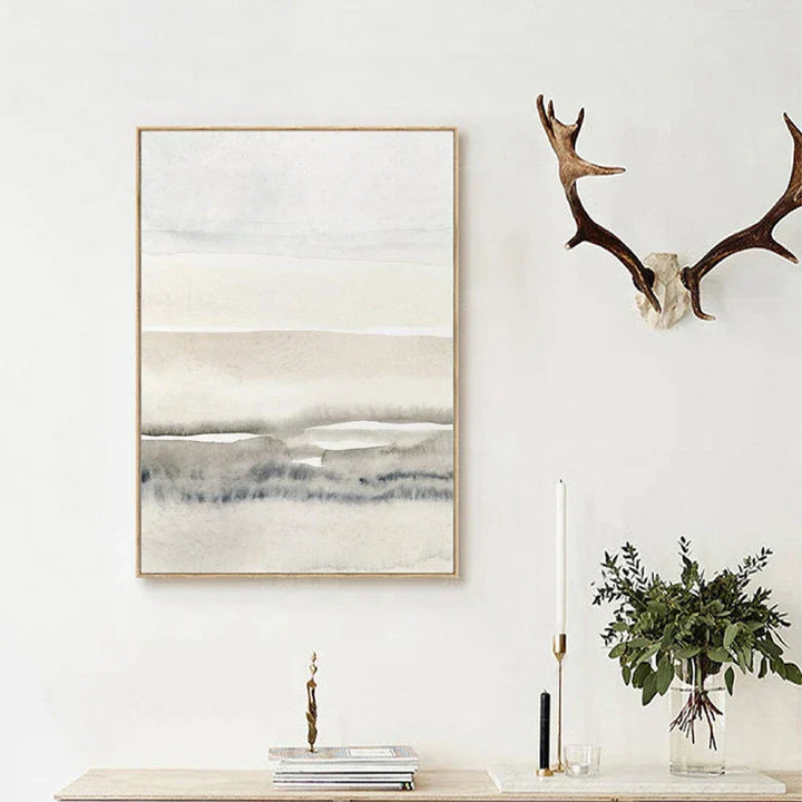 Minimalistisk abstrakt landskapsveggkunst Fine Art lerretsutskrifter Beige Grå bilder for moderne stue soverom spisestueSkandinavisk interiør | Skanto