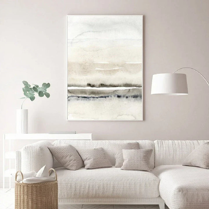 Minimalistisk abstrakt landskapsveggkunst Fine Art lerretsutskrifter Beige Grå bilder for moderne stue soverom spisestueSkandinavisk interiør | Skanto
