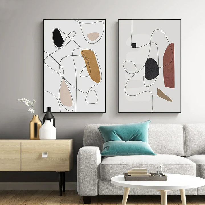 Minimalistisk abstrakt form og linjer veggkunst Fine Art lerretstrykk Kunst for moderne leilighet stue soverom gang kunstdekorasjon | Skanto