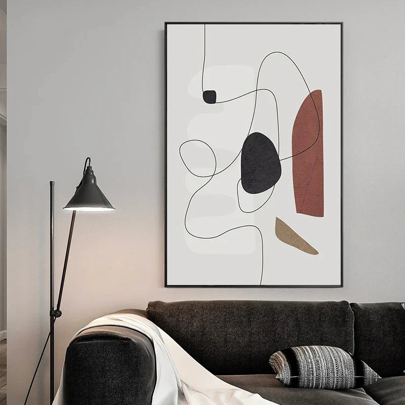 Minimalistisk abstrakt form og linjer veggkunst Fine Art lerretstrykk Kunst for moderne leilighet stue soverom gang kunstdekorasjon | Skanto