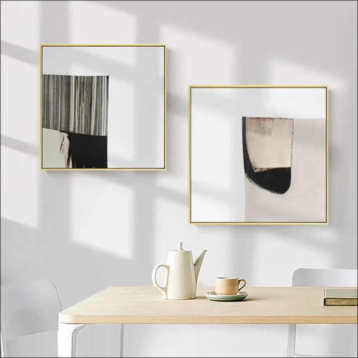Minimalistiske fargeblokker Abstrakt veggkunst Fin kunst lerretsutskrifter Kvadratisk format Bilder for stuen Moderne skandinavisk interiør | Skanto