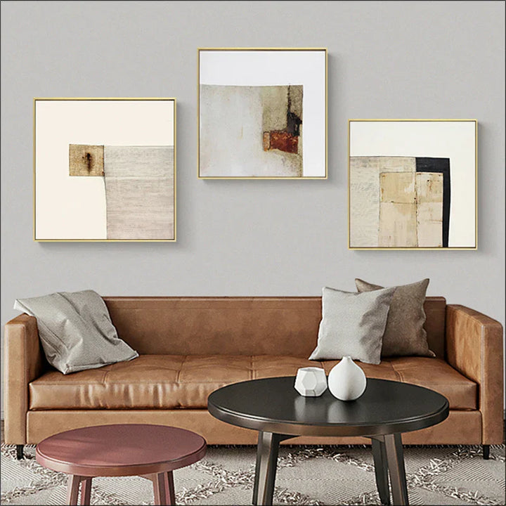 Minimalistiske fargeblokker Abstrakt veggkunst Fin kunst lerretsutskrifter Kvadratisk format Bilder for stuen Moderne skandinavisk interiør | Skanto