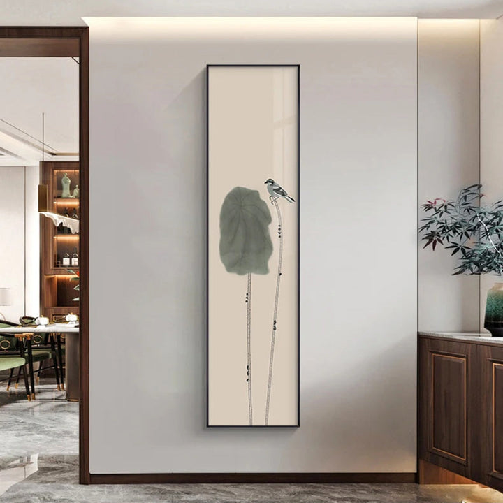 Minimalistiske Blomst Fugl & Sommerfugl Veggkunst Fine Art Lærredstrykk Høy Vertikal Format Bilder For Foyer Lobby Resepsjon Rom Kunst Dekor | Skanto