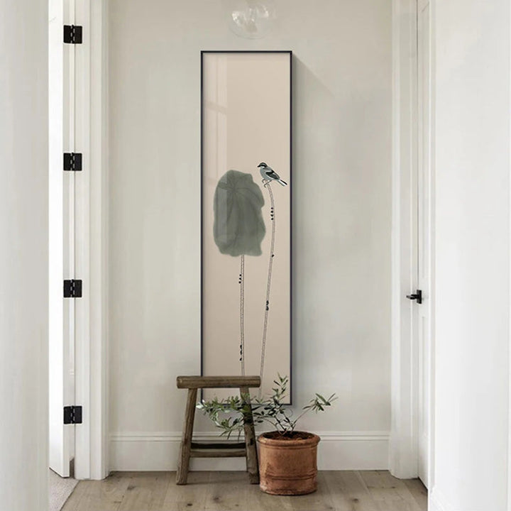 Minimalistiske Blomst Fugl & Sommerfugl Veggkunst Fine Art Lærredstrykk Høy Vertikal Format Bilder For Foyer Lobby Resepsjon Rom Kunst Dekor | Skanto