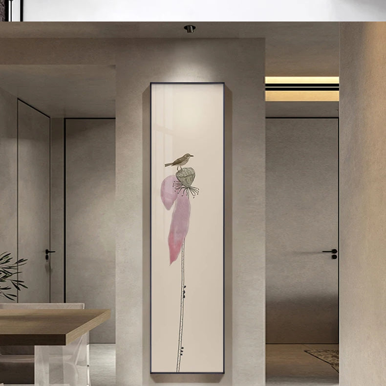 Minimalistiske Blomst Fugl & Sommerfugl Veggkunst Fine Art Lærredstrykk Høy Vertikal Format Bilder For Foyer Lobby Resepsjon Rom Kunst Dekor | Skanto