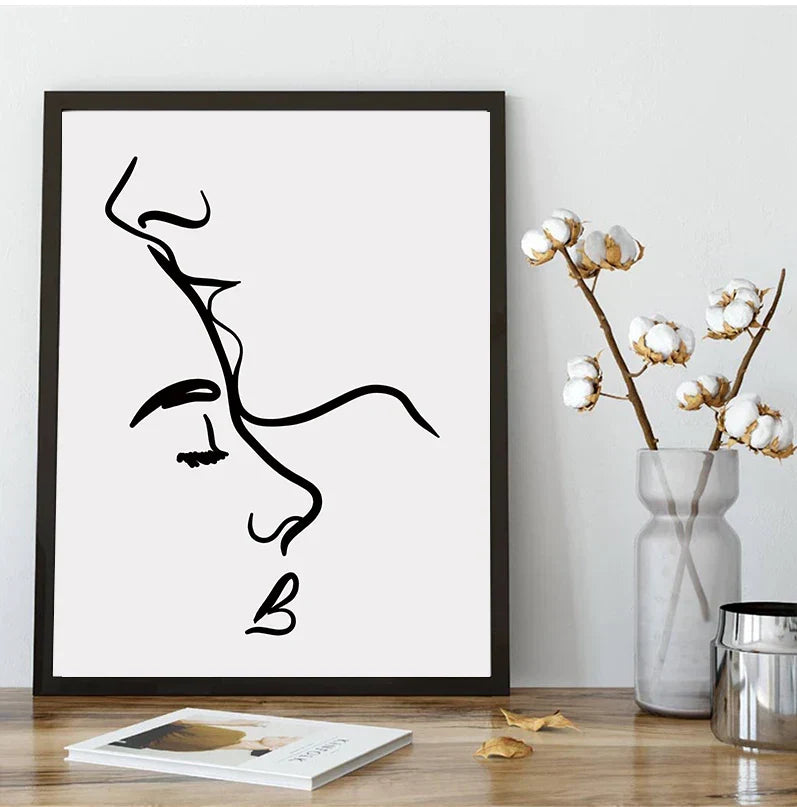 Minimalistiske linjekunst elskere svart hvit veggkunst fine art lerretstrykk plakater bilder for soverom stue romantiske par kunst for moderne interiør | Skanto