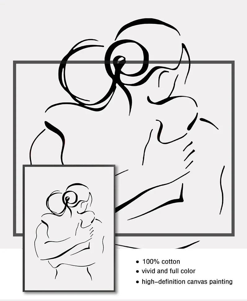 Minimalistiske linjekunst elskere svart hvit veggkunst fine art lerretstrykk plakater bilder for soverom stue romantiske par kunst for moderne interiør | Skanto
