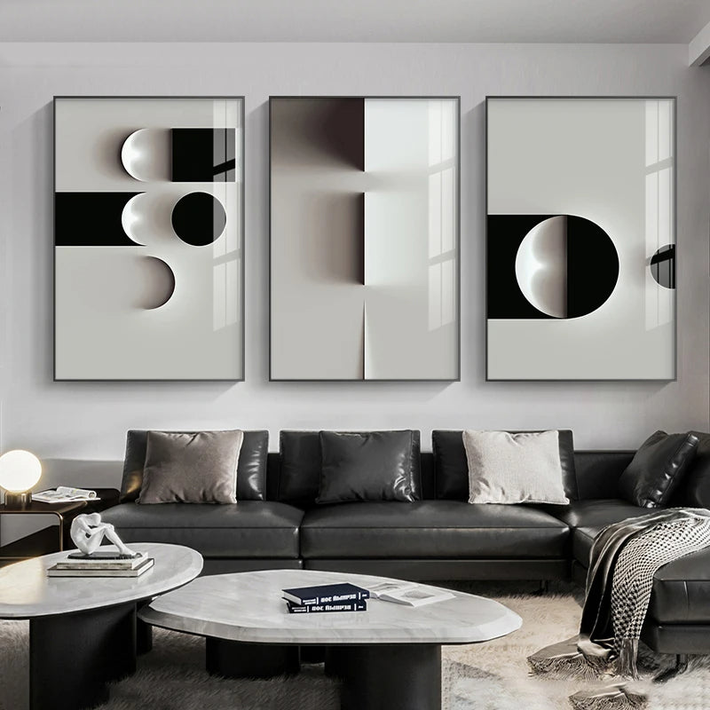 Minimalistisk moderne estetikk abstrakt geometrisk veggkunst Fine Art lerrettrykk bilder for moderne leilighet-stuer hjemmekontor dekor | Skanto