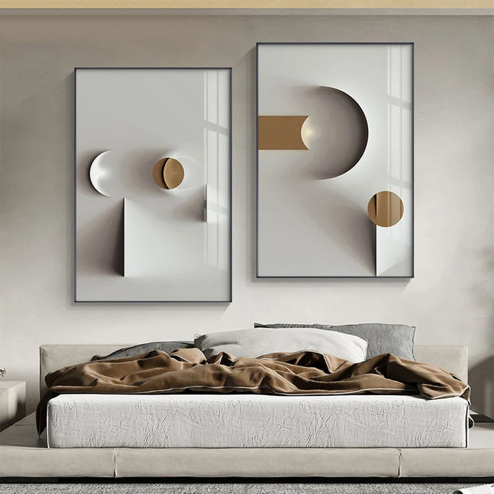 Minimalistisk moderne estetikk abstrakt geometrisk veggkunst Fine Art lerrettrykk bilder for moderne leilighet-stuer hjemmekontor dekor | Skanto