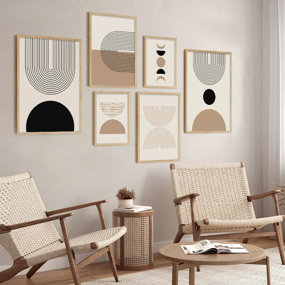 Minimalistisk Sol Måne Linjekunst Veggkunst Fine Art Lerretstrykk Nøytrale Farger Galleri Veggbilder For Moderne Stue Skandinavisk Innredning | Skanto