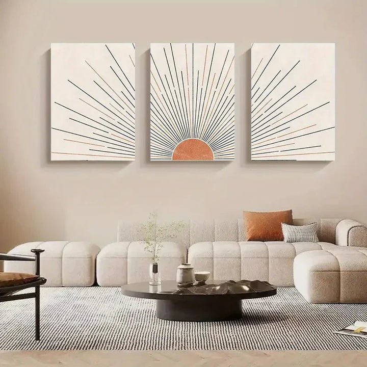 Minimalistisk soloppgang geometrisk linjekunst veggkunst fin kunst lerrettrykk bilder for moderne leilighet stue soverom hjemmekontor kunstdekor - sett av 3PCS | Skanto