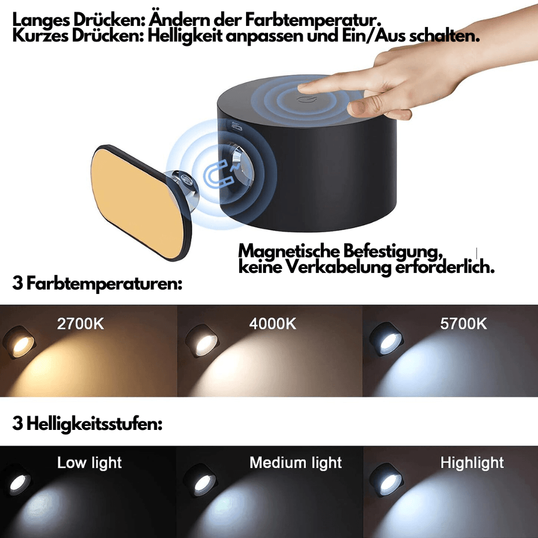 Trådløs Vegglampe – 360° Justerbar og Oppladbar LED-belysning (USB)