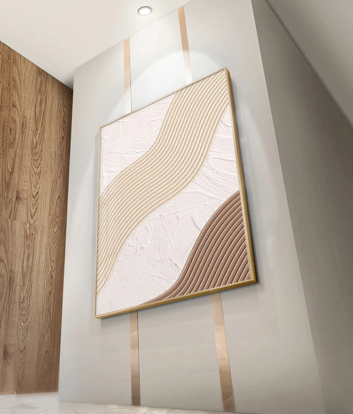 Moderne Abstrakt Beige Geometriske Linjer Veggkunst Fine Art Lerretsutskrifter Bilder For Stue Spisestue Hjemmekontor Dekor | Skanto