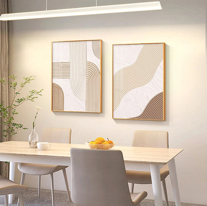 Moderne Abstrakt Beige Geometriske Linjer Veggkunst Fine Art Lerretsutskrifter Bilder For Stue Spisestue Hjemmekontor Dekor | Skanto