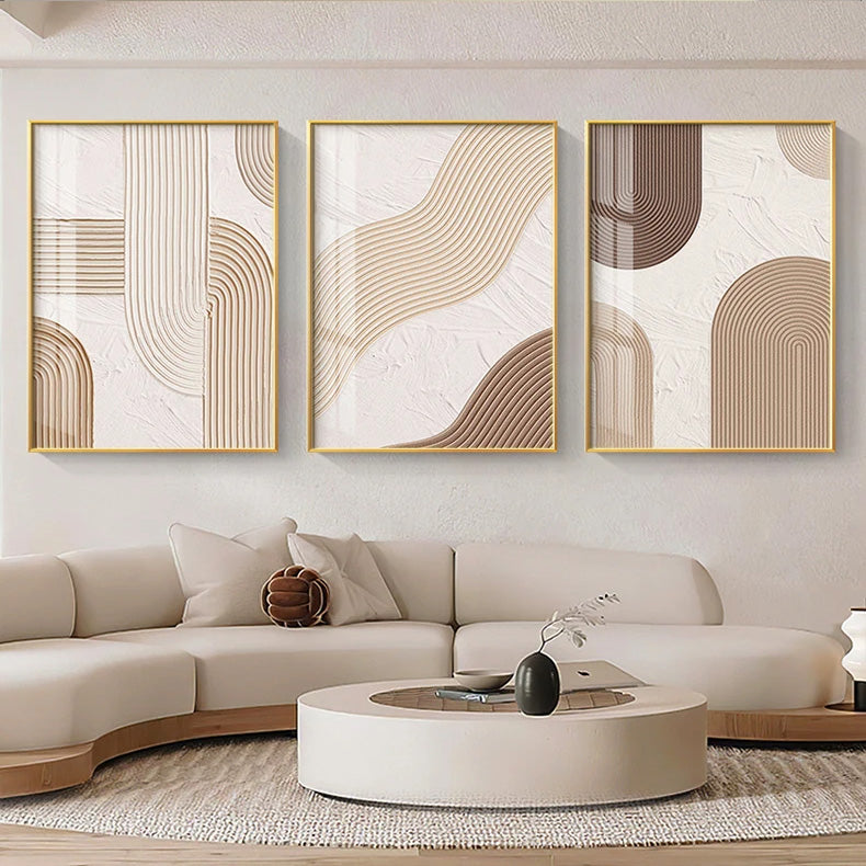 Moderne Abstrakt Beige Geometriske Linjer Veggkunst Fine Art Lerretsutskrifter Bilder For Stue Spisestue Hjemmekontor Dekor | Skanto