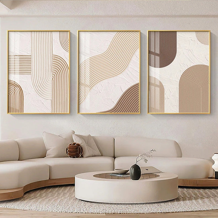 Moderne Abstrakt Beige Geometriske Linjer Veggkunst Fine Art Lerretsutskrifter Bilder For Stue Spisestue Hjemmekontor Dekor | Skanto
