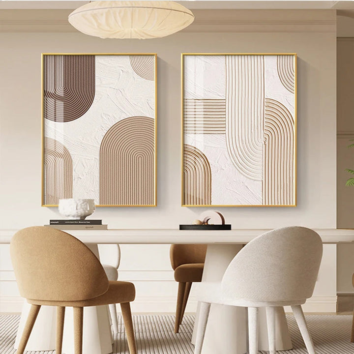 Moderne Abstrakt Beige Geometriske Linjer Veggkunst Fine Art Lerretsutskrifter Bilder For Stue Spisestue Hjemmekontor Dekor | Skanto