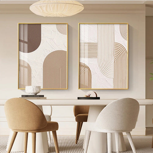 Moderne Abstrakt Beige Geometriske Linjer Veggkunst Fine Art Lerretsutskrifter Bilder For Stue Spisestue Hjemmekontor Dekor | Skanto