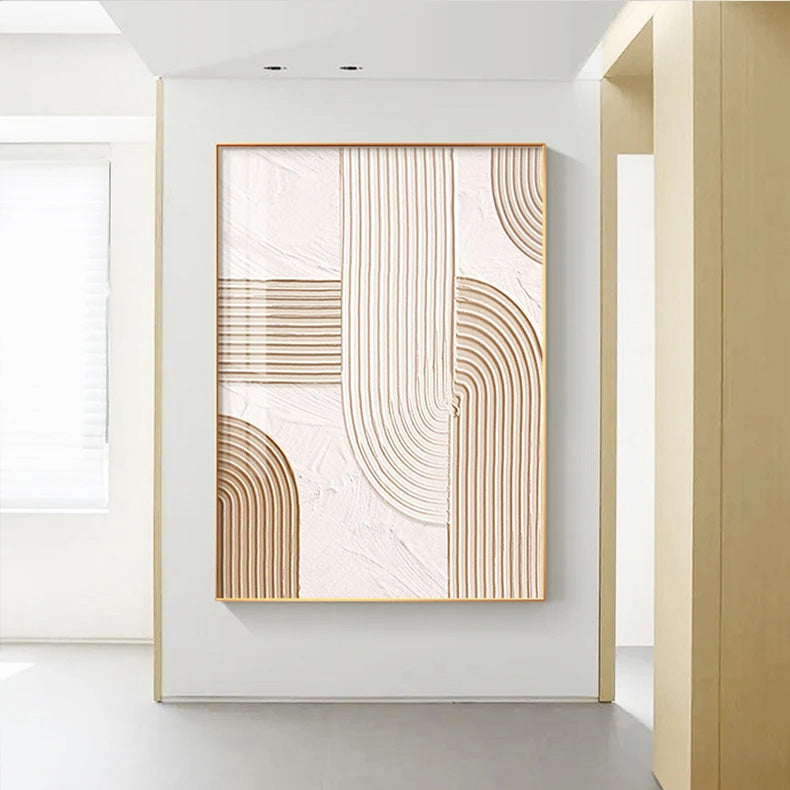 Moderne Abstrakt Beige Geometriske Linjer Veggkunst Fine Art Lerretsutskrifter Bilder For Stue Spisestue Hjemmekontor Dekor | Skanto