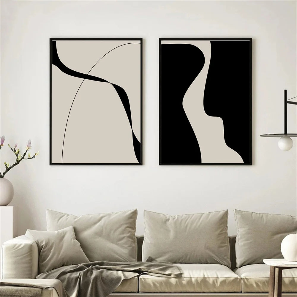 Moderne Abstrakt Svart Form & Linje Minimalistisk Veggkunst Fine Art Lerretutskrifter Bilder For Moderne Leilighet Stue Soverom Kunst Dekor | Skanto