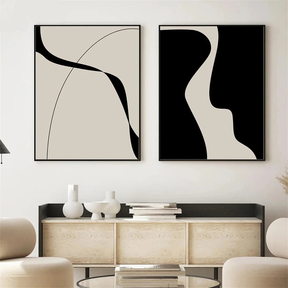 Moderne Abstrakt Svart Form & Linje Minimalistisk Veggkunst Fine Art Lerretutskrifter Bilder For Moderne Leilighet Stue Soverom Kunst Dekor | Skanto