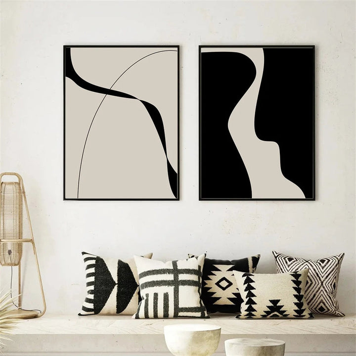 Moderne Abstrakt Svart Form & Linje Minimalistisk Veggkunst Fine Art Lerretutskrifter Bilder For Moderne Leilighet Stue Soverom Kunst Dekor | Skanto