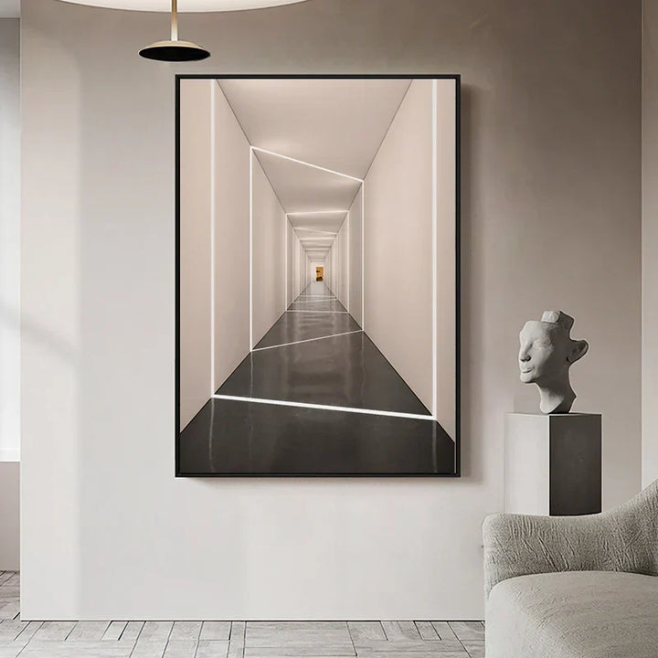 Moderne abstrakte arkitektonisk veggkunst Fine Art lerrettrykk visuell romutvidelse bilder for stue resepsjonsområde studio foyer kunst dekor | Skanto