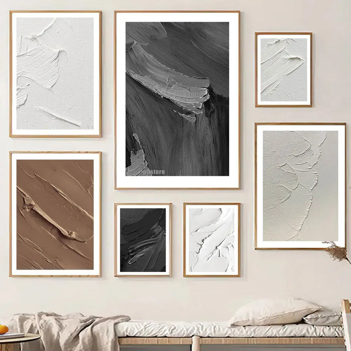 Moderne abstrakte svart-hvitt minimalistisk veggkunst fine art lerretsutskrifter teksturell design bilder for moderne loftleiligheter hjemmekontor dekor | Skanto