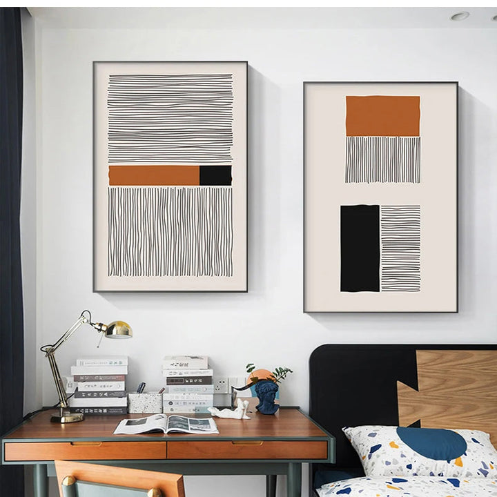 Moderne abstrakte blokkfarge linjekunst kunsttrykk på lerret veggkunst bilder for stue spisestue kunst for moderne kontorinteriør | Skanto