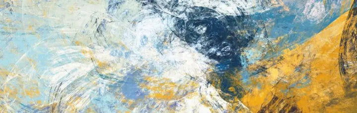 Moderne abstrakte blå og gule fargeprikker veggkunst Fine Art lerrettrykk bredformatbilder for over sofaen soveroms kunst for over sengen | Skanto