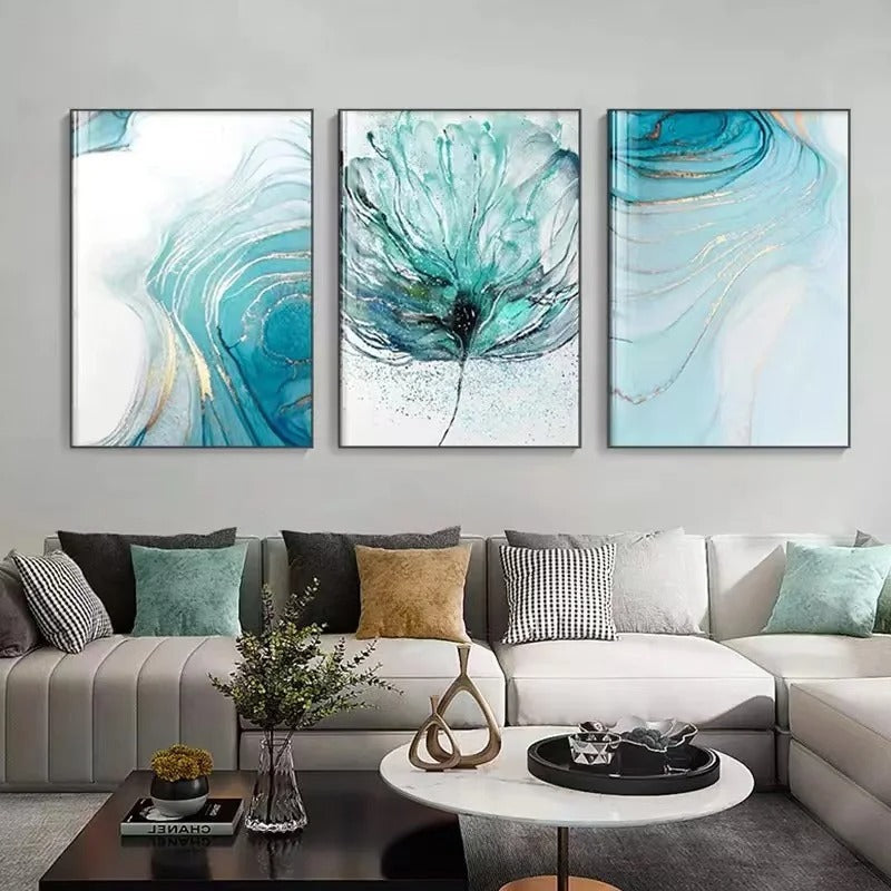 Moderne abstrakte botaniske florale blå gull jade-marmor trykk veggkunst Fine Art lerretstrykk bilder for stue soverom dekorasjon | Skanto