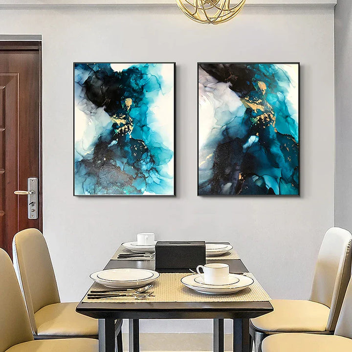 Moderne abstrakt dyp blå Aqua-marmor trykk veggkunst Fine Art lerretstrykk plakatbilder for stue og spisestue kunstdekorasjon | Skanto