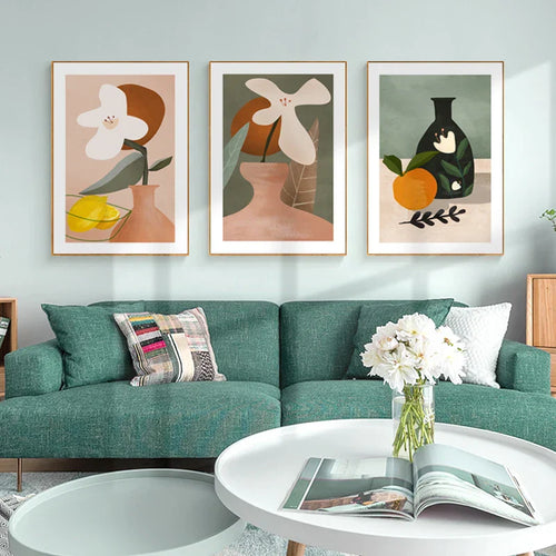 Moderne abstrakt floral vase stilleben veggkunst kunsttrykk fargerike bilder for stue spisestue kjøkkenkunst dekor | Skanto