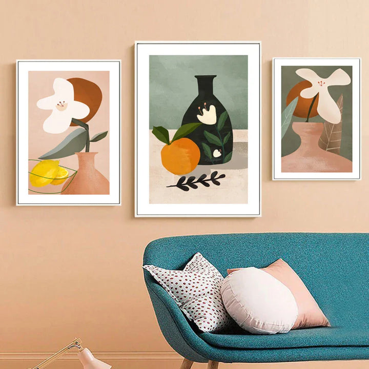Moderne abstrakt floral vase stilleben veggkunst kunsttrykk fargerike bilder for stue spisestue kjøkkenkunst dekor | Skanto