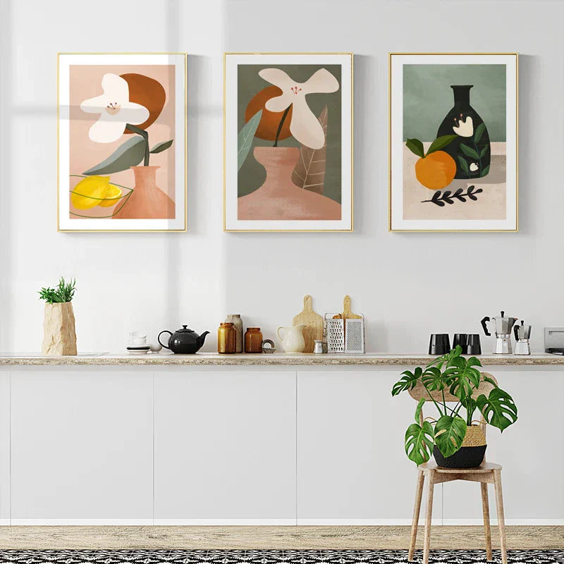 Moderne abstrakt floral vase stilleben veggkunst kunsttrykk fargerike bilder for stue spisestue kjøkkenkunst dekor | Skanto