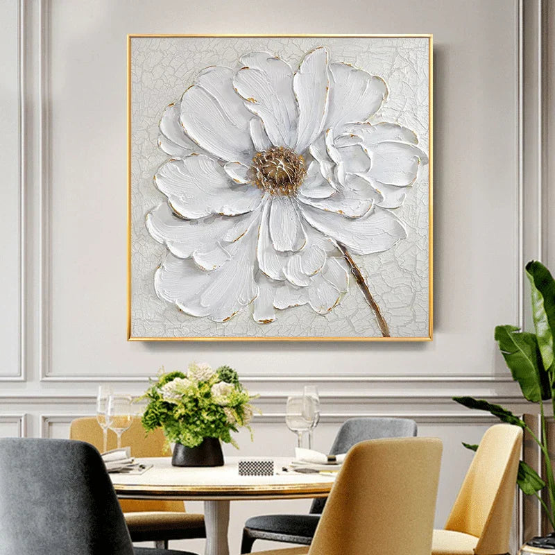 Moderne abstrakte blomster veggkunst Fine Art lerretutskrifter kvadratisk format hvite gull blomsterbilder for stue soverom kunstdekorasjon | Skanto