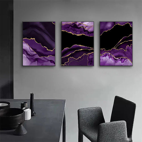 Moderne abstrakt flytende lilla svarte marmortrykk veggkunst Fine Art lerretstrykk bilder for stue spisestue hjemmekontor kunstdekorasjon | Skanto