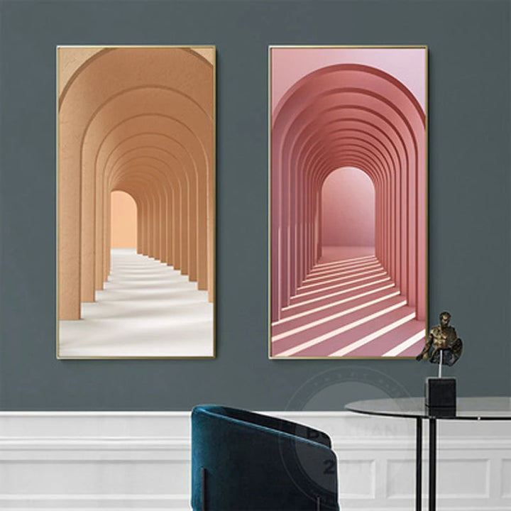 Moderne Abstrakt Minimalistiske Buemotiver Arkitektur Veggkunst Fine Art Lærred Utskrifter Bilder For Inngangshall Foyer Stue Hjemmekontor Dekor | Skanto