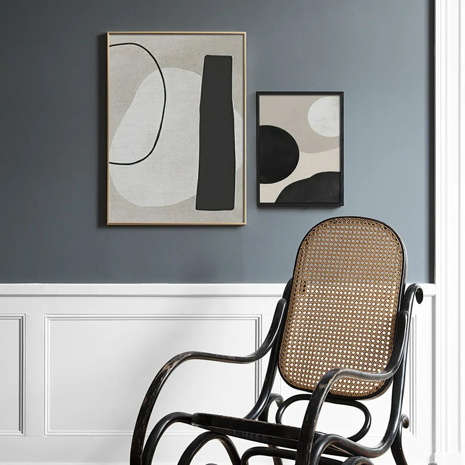 Moderne abstrakte minimalistiske svarte hvite nordiske veggkunst Fine Art lerretsutskrifter bilder for moderne leilighetskunst for tidsmessig interiørdesign | Skanto