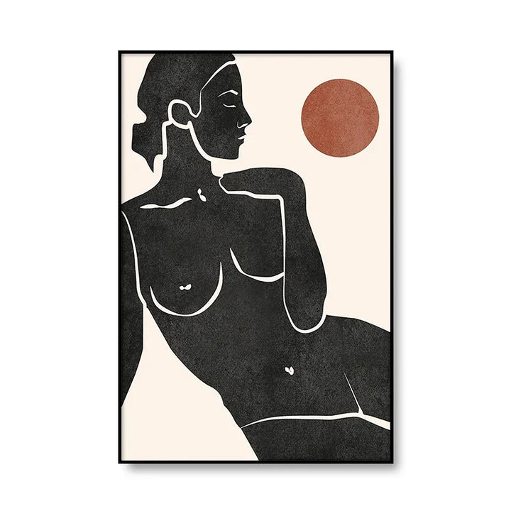 Moderne abstrakte minimalistische feminine kroppskunst linjekunst veggkunst Fine Art lerrettrykk svart hvitt plakatbilder for moderne interiør | Skanto