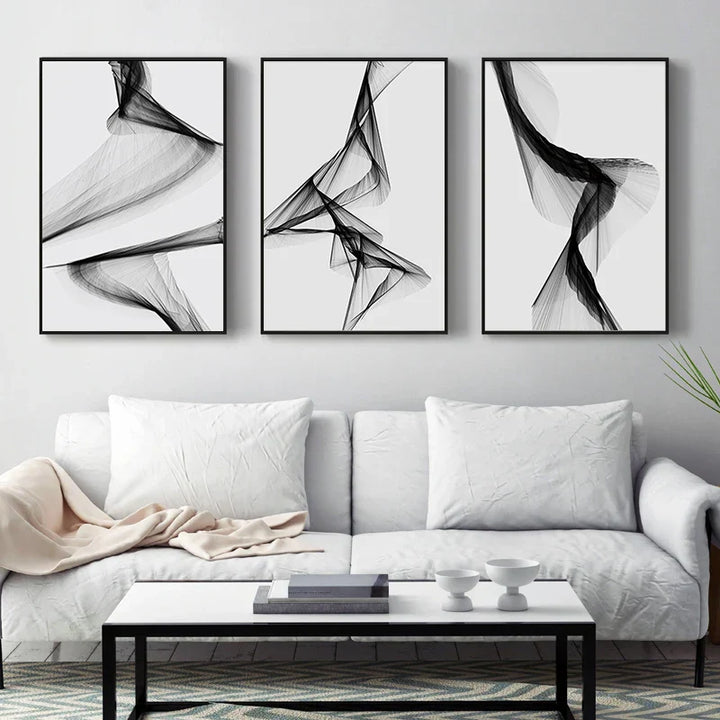 Moderne Abstrakte Minimalistiske Geometriske Flytende Linjer Veggkunst Fin Kunst Lerretsutskrifter Svart Hvit Bilder For Moderne Leilighet Stue Dekor | Skanto